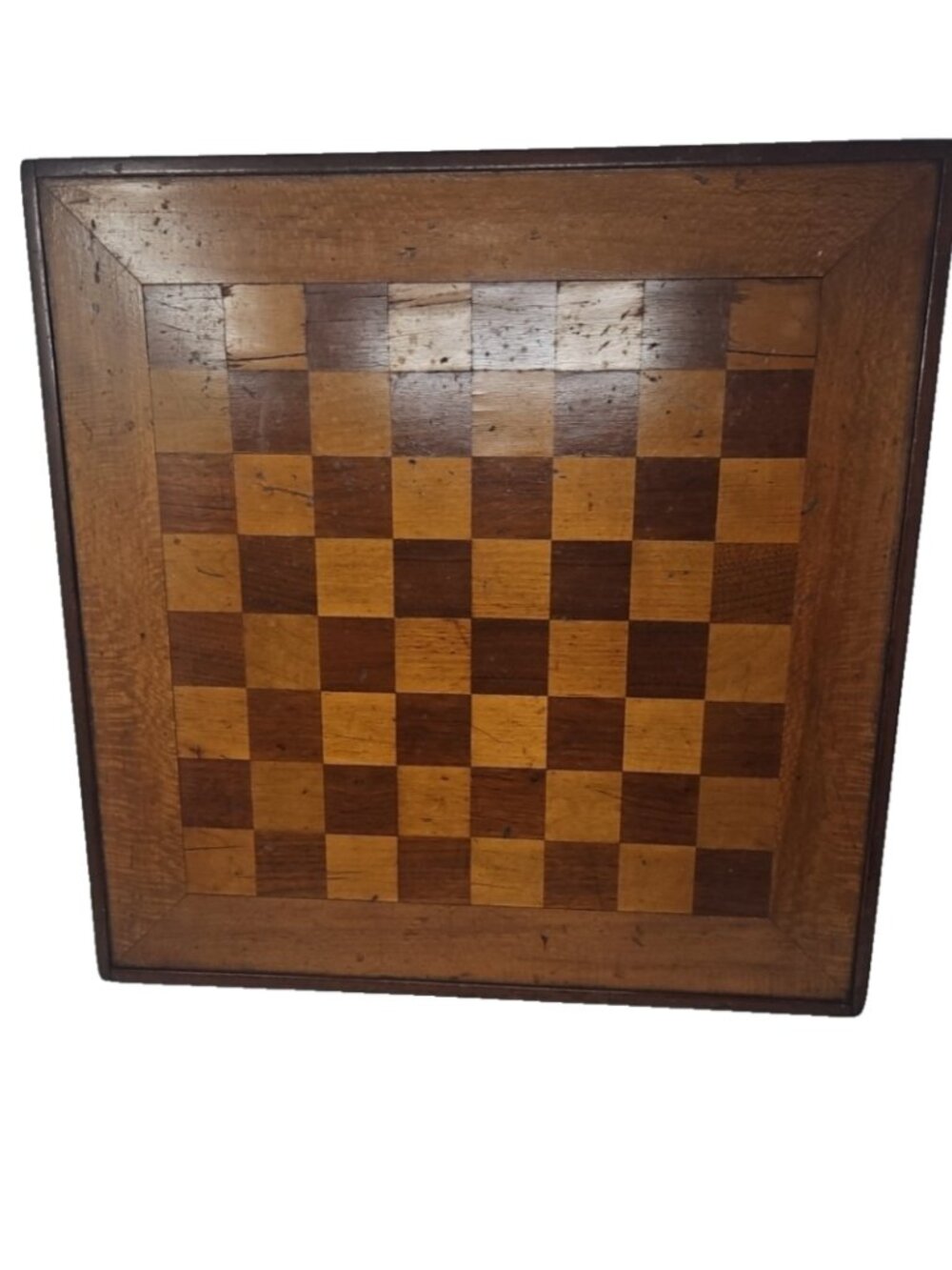 Antique 19thC Parquetry Inlaid Mixed Wood Chess Checker Draughts Board Primitive